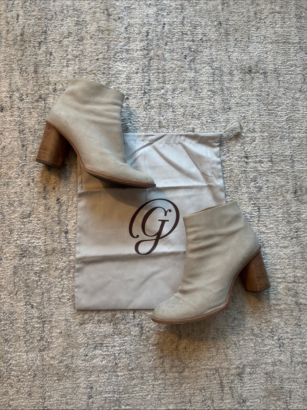 M. Gemi Beige Suede Ankle Boots with Stacked Wood Heel
